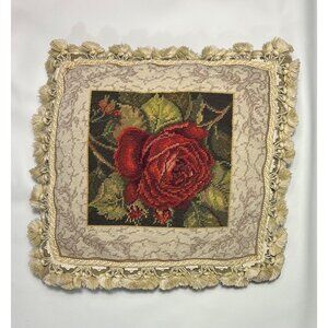 French Country Aubusson style Needlepoint Point Big Red Cabbage Romantic Rose